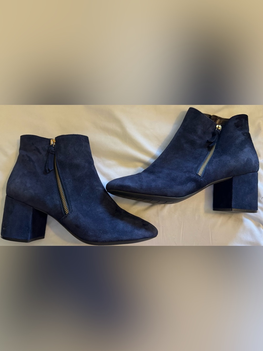 Cole Haan Navy Suede Block Heel Ankle Boots